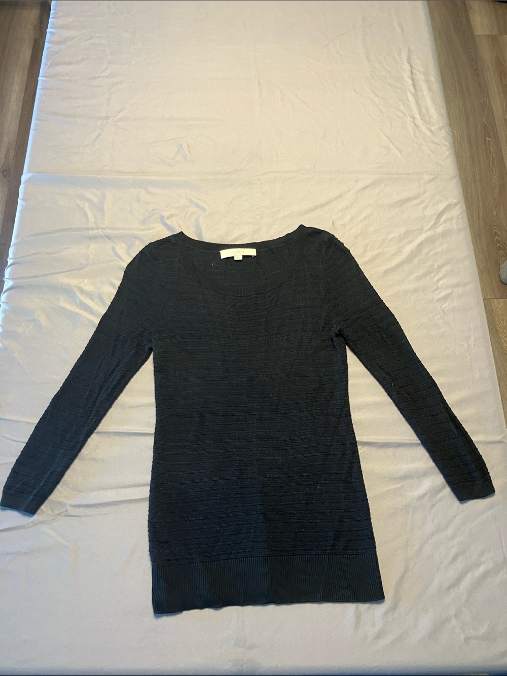 LOFT Black Ribbed Crewneck Sweater